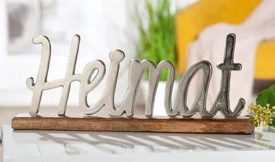 Produktbild von GILDE Schriftzug, "Heimat", Aluminium, Mangoholz, silberfarben, , L. 5 cm, B. 43,5 cm, H. 17,5 cm 48512