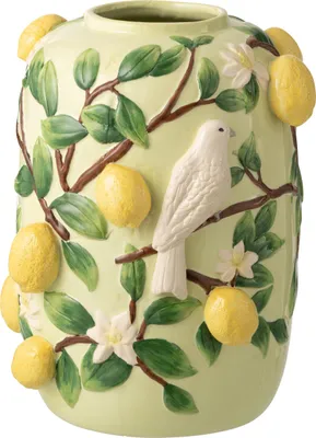 Produktbild von J-Line Vase Vogel/Zitronen Keramik Grün/Gelb Large