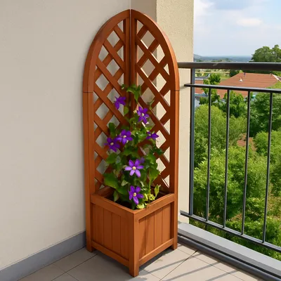 Produktbild von Pflanzkasten mit Rankgitter aus Holz braun Blumenkasten für Balkon, Terrasse und Garten