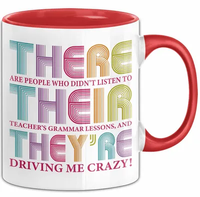 Produktbild von Englischlehrer Unterricht Tasse Geschenk Lustige Geschenkidee Spruch There Their They’Re (Rot)