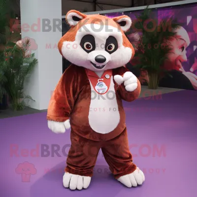 Produktbild von Lila REDBROKOLY Roter Panda Maskottchen Kostüm charakter bekleidet mit Chinos und Fußpolstern