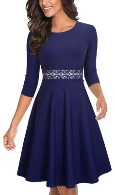 Produktbild von Cocktailkleid mit A-Linie und Blumenstickerei – Dunkelblau