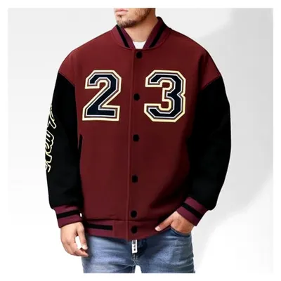 Produktbild von Herren Baseballjacke Vintage Varsity Langarm Bomberjacke lässige Basic Übergangsjacke Patchwork Collegejacke Stehkragen Streetwear Sweatshirt