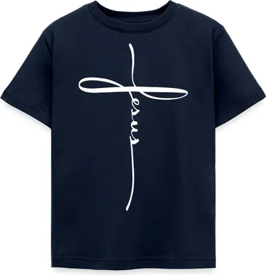 Produktbild von Spreadshirt Jesus Kreuz Christlich Kinder T-Shirt, 122/128 (7-8 Jahre), Navy