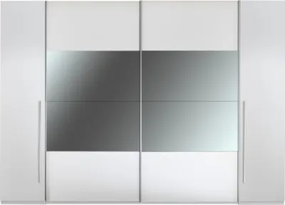 Produktbild von Kleiderschrank Drehtürenschrank Schwebetürenschrank weiß 312 cm mit Spiegel - MEGA - Die Möbelfundgrube