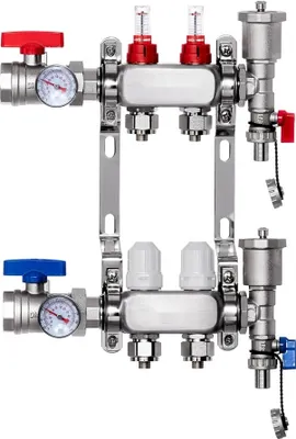 Produktbild von Heizkreisverteiler für Fußbodenheizung - 2 Heizkreise - Durchflussanzeiger 5 L/min - Effiziente Heizungssteuerung - Hochwertige Heiztechnik
