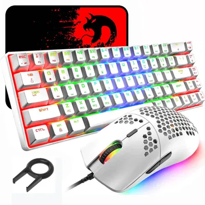 Immagine prodotto di Tastiera da gioco meccanica - Interruttori blu, connessione USB cablata - 68 tasti, design compatto - Illuminazione RGB - Mouse ottico - Compatibile con PC e Mac
