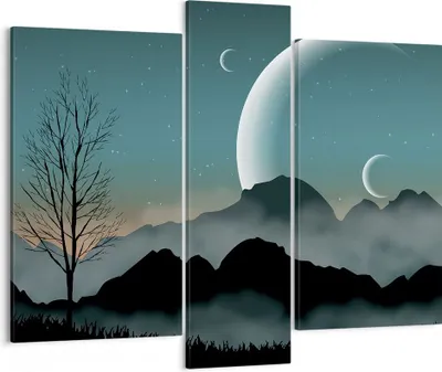 Produktbild von Bild auf Leinwand - Leinwandbild - 3 Teile - Himmel Nacht Illustration - 95x80cm - Wand Bild - Wanddeko - Wandbilder - Leinwanddruck - Bilder - Wanddekoration - Leinwand bilder - CB95x80-4143