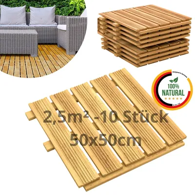Produktbild von Floranica Holzfliese 10 Stk. /2,5 m² 50 x 50 cm Natur Terrassenfliese Lärchenholz Balkonfliesen Trittplatten