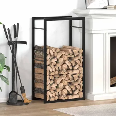 Zdjęcie produktu dla Pojemnik na drewno opałowe - Magazyn drewna - Przechowywanie drewna do kominka - Stal odporna na warunki atmosferyczne - 50 x 28 x 94 cm - Matowy czarny