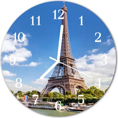Produktbild von Glasuhr Wanduhr Küchenuhr Echt-Glas 30fi cm Eiffelturm mehrfarbig
