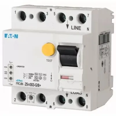 Zdjęcie produktu dla Cyfrowy wyłącznik różnicowoprądowy Eaton 25 A 30 mA 4-biegunowy 240 VAC (FRCDM-25/4/003-G/B+)