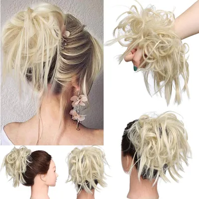 Produktbild von Haarteil Dutt Haargummi mit Haaren Glatt struppig Platinblond Synthetik für Frauen