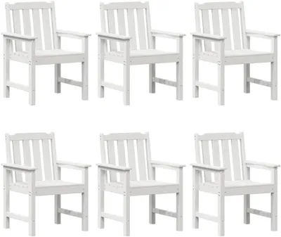 Produktbild von 6 weiße Gartenstühle aus Polyethylen, 65,5 x 59 x 88 cm, ergonomisches Design für Terrassen und Gärten