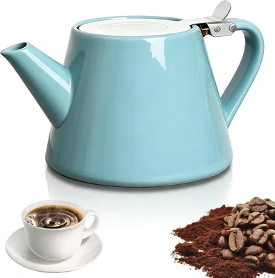 Imagen del producto de Tetera de cerámica con colador de acero inoxidable, de 500 ml, para té a granel