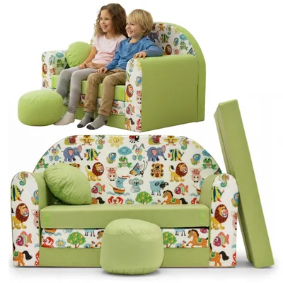 Produktbild von TUPPI Kindersofa Kinder Couch mit Schlaffunktion ausklappbar, 168x98cm, Set mit Kissen und Fußstütze, Spielsofa, Bettfunktion - Mädchen Jungen, Sitzsack Minisofa Schlafsofa Kinderzimmer