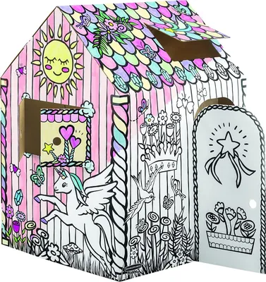 Obrázok produktu pre BANKERS BOX Spielhaus zum Ausmalen, aus Stabiler Wellpappe, Motiv: Einhorn, interaktives Spielen und Basteln, 100% recycelbar, 1 Stück