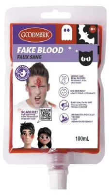 Produktbild von Kunstblut 100 ml im Transfusionsbeutel für Halloween und Fasching Kostümzubehör