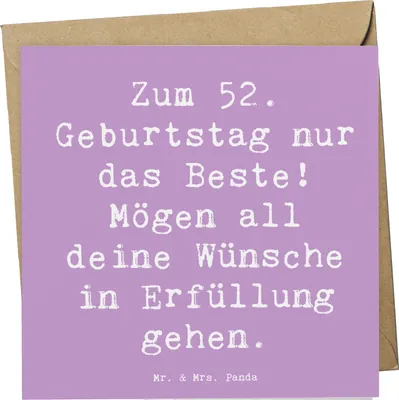 Produktbild von Mr. & Mrs. Panda Glückwunschkarte Spruch 52. Geburtstag - Lavendeltraum - Geschenk, Happy Birthday, faltkarte, 52 Jahre, anlasskarte, wertschätzende Geschenke, Feiern