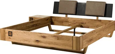 Produktbild von MASSIVMOEBEL24 Bett inkl. Nachttisch links und Kopfteilkissen taupe  Wildeiche 160x200x86 natur geölt/lackiert KITZBÜHEL #265