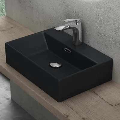 Produktbild von doporro Waschbecken keramik Aufsatzwaschbecken Hängewaschbecken Waschtisch mit Nano-Bechichtung 51x36x13cm in matt schwarz Brüssel206