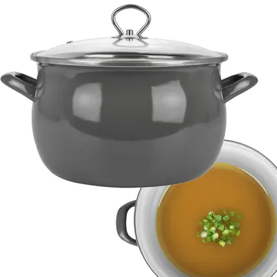 Produktbild von Silesia Emalia Küchentopf aus emailliertem Stahl Helena Pot 5,5 L Grau Emaillierter Topf + Glasdeckel 5,5 L