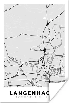 Produktbild von MuchoWow® Poster Langenhagen - Karte - Deutschland - Stadtplan 40x60 cm - Plakate für die Wand - Poster Babyzimmer