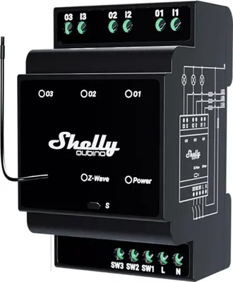 Image de Module Contrôleur Shelly pour Rail DIN avec 3 Relais Z-Wave 110/240V AC 3x16A