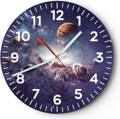 Produktbild von Wanduhr - Rund - Glasuhr - Kosmos Planeten die Sterne - 40x40cm - Schleichendes Uhrwerk - Lautlos - zum Aufhängen bereit - Dekoration Modern - Wanddekoration aus Glas - C4AR40x40-4851