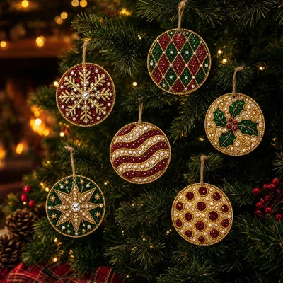 Produktbild von Diamond Painting Set, 6 Pack DIY 5D Christmas Diamond Painting, Hölzerne Christbaumanhänger zum Selbstgestalten-F