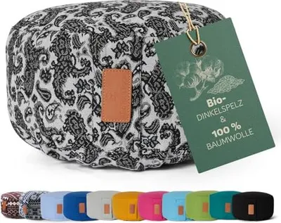 Immagine prodotto di #DoYourYoga  Cuscino yoga Vishnu - imbottito con pula di farro - Rotondo - Modello 3/Bianco/Nero