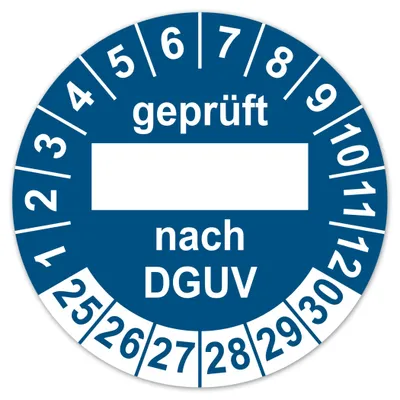 Teststicker nach DGUV, 30 mm, 100 Stück, blau, 2025-2030