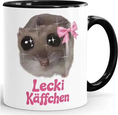 Produktbild von Tasse mit Spruch Lecki Käffchen Sad Hamster Meme - Geschenkidee Kaffeeliebhaber Bürotasse lustige Kaffeebecher - Keramik MoonWorks®