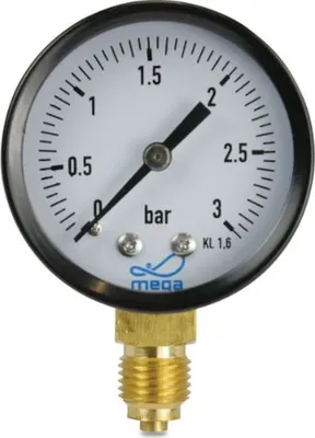 Produktbild von MEGA Druckmanometer 0 - 3 bar - 1/4 Zoll Anschluss nach unten Radial Ø 50 mm