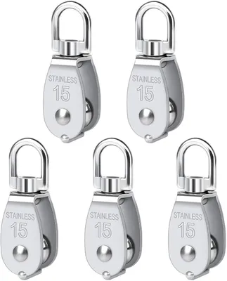 Produktbild von Edelstahl Umlenkrolle 5 Stück Schwenken Rolle, Riemenscheibe Umlenkrolle für Seile 15MM Edelstahlblock Wäscheleine Seilrolle Tragkraft 35kg Silber