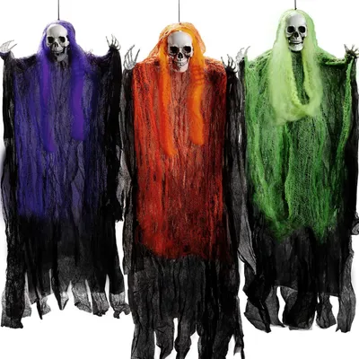Obrázok produktu pre JOYIN Halloween Grim Reaper dekorácie 3 kusy 90 cm strašidelný kostlivec visí