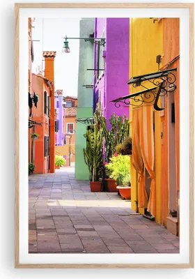 Produktbild von Gerahmtes Poster - Rahmen in heller Eiche - Sommer Straße Haus - 61x91,5 cm - Wand Bild - Wanddeko - Wandbilder - Wandposter - Bilderrahmen - Bilder - Kunstdruck - Wandbild - P2NPA61x91-3583