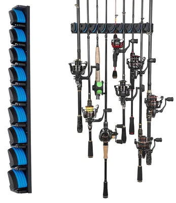 Produktbild von Angelrutenständer Wandmontage 9 Slots, für 3–19 mm Ruten, platzsparend, stabil, für Garage, Keller, einfache Montage, robust