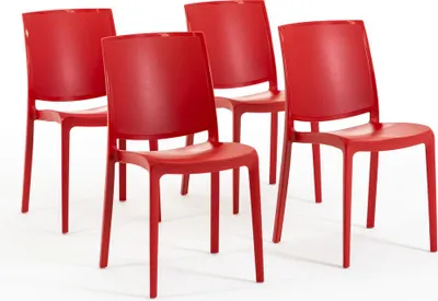 Immagine prodotto di set di 4 sedie impilabili in polipropilene con fibra di vetro per uso esterno e giardino, bar e ristorante, cucina design moderno - CARMEN - Rosso