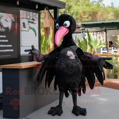 Produktbild von Schwarzer REDBROKOLY Flamingo Maskottchen Kostüm charakter bekleidet mit einem Playsuit und Gürteln