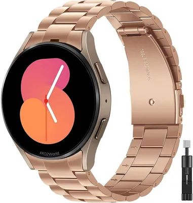 Produktbild von FFO2World Edelstahlarmband für Samsung Galaxy Watch 4/5/6/7 (40/44 mm) & FE – Hochwertiges Metall-Gliederarmband mit Schnellverschluss – Roségold