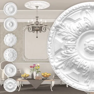 Produktbild von MARBET DESIGN Stuckrosette aus EPS Styropor - Deckenrosette weiß, Zierelement, Stuck (R-02, Ø 40cm) Wanddekoration Schlafzimmer Lampe Rosette rund