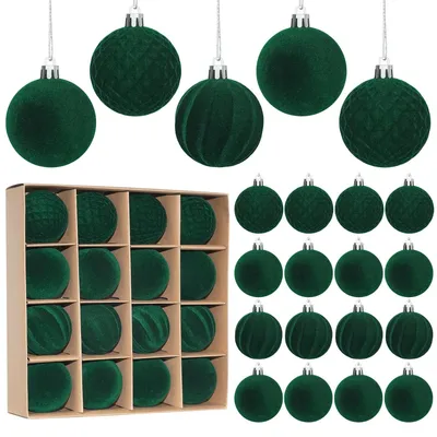 Weihnachtskugeln 16er Set, Flockkugeln, Grün, 6 cm, Kunststoff