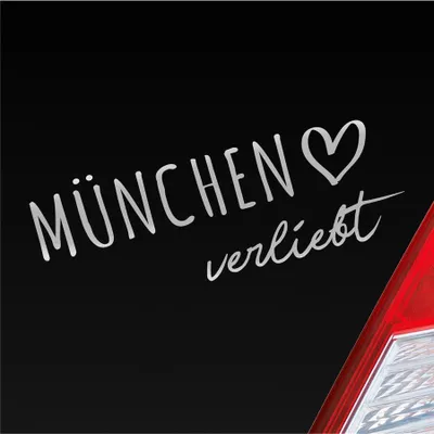 Produktbild von Auto Aufkleber München verliebt Herz Stadt Heimat Liebe Car 19x7 cm Silber Sticker Heckscheibenaufkleber
