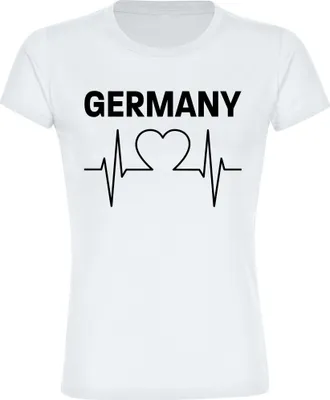 Produktbild von multifanshop Damen T-Shirt - Germany - Herzschlag, weiß, Größe 3XL