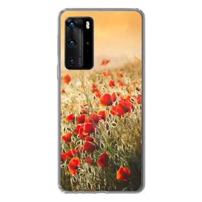 Produktbild von MuchoWow® Handyhülle Schutzhülle Hülle für Huawei P40 Pro Sonnenstrahlen über einem Mohnblumenstrauß Silikon Softcase Handy Hülle - Schutz