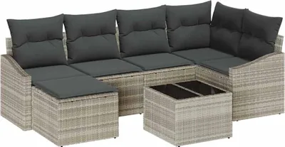 Produktbild von Sofa Set mit Kissen 7 pcs Hellgrau Poly Rattan