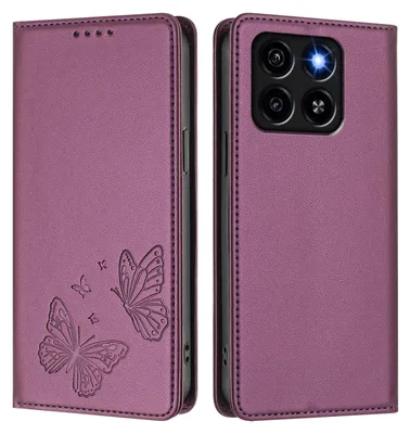 Obrázek produktu pro Kožené pouzdro pro ZTE Blade A35 / A55, motýlí ražbou, peněženkové flip pouzdro se stojánkem Fialová