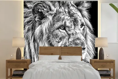 Obrázek produktu pro MuchoWow® Fototapety do obývacího pokoje nebo ložnice tapety vinylové motivy tapety Portrét - Lev - černobílý 240x240cm