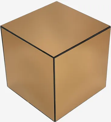 A cube-shaped table with mirrored glass surfaces.